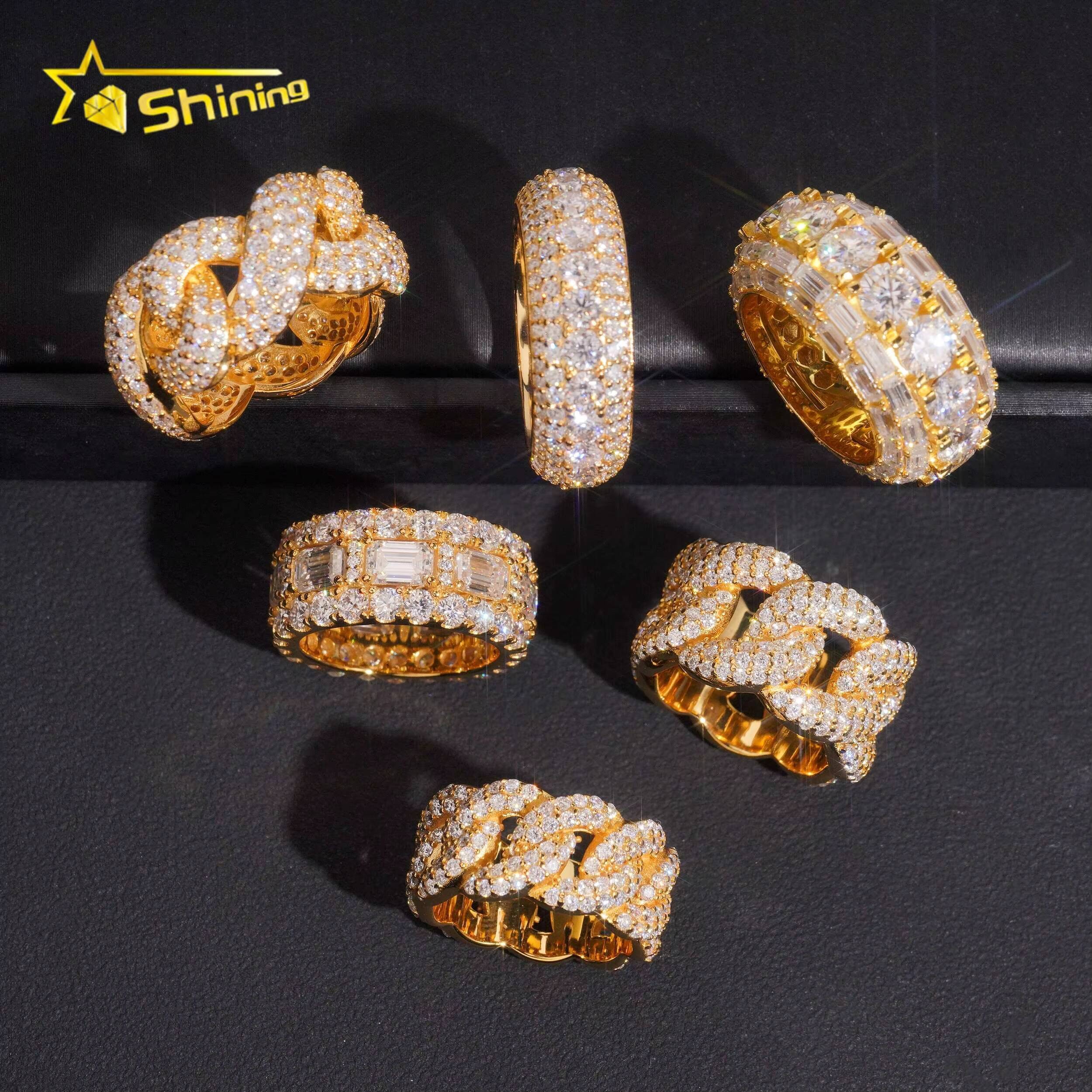 Hip Hop Fine Rings Collection Iced Out VVS Moissanite Engagement Ring Custom Men Sterling Silver 925 Ring