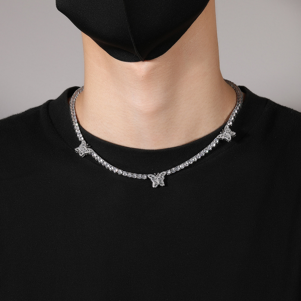 Bling Hip Hop Hollow Butterfly Tennis Chain Necklace 14k Gold Iced Out Cubic Zirconia Chains Necklaces Rapper Party Accessories For Women Luxury Full 