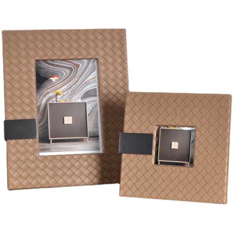 Modern Luxury Woven Texture Leather Picture - Elegant Decorative Tabletop Frame for Bedroom and Home Decor L251110 H260306