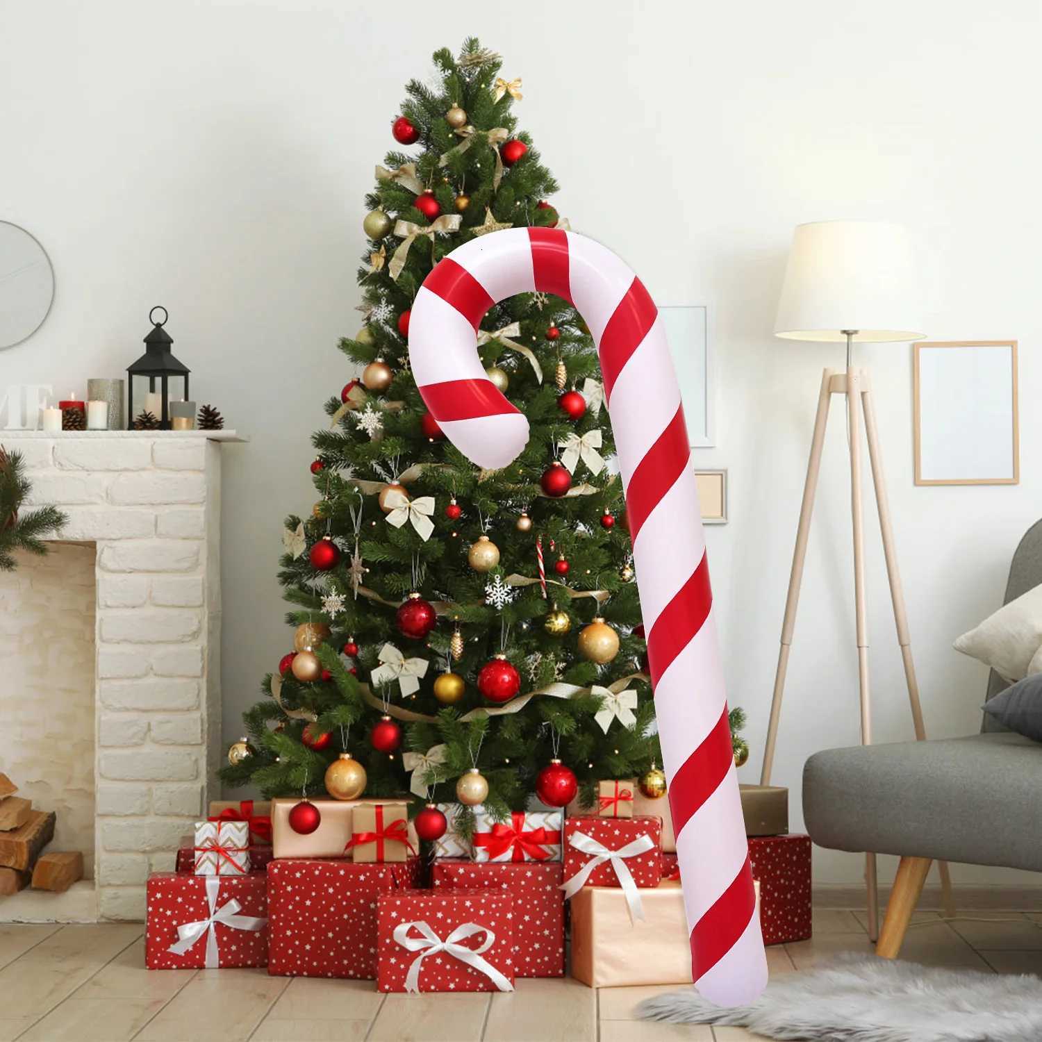 Christmas 1pcs Xmas Candy Cane Stick Christmas Candy Cane Stick Inflatable Balloon 2025 Christmas Decoration Xmas Decor For Home gift Y251111
