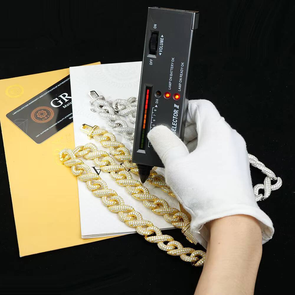 The 2023 Hot Style 15mm Iced Out Hip Hop the Infinity Link Fashion 925 Sterling Silver Moissanite Cuban No8 Cross Chain