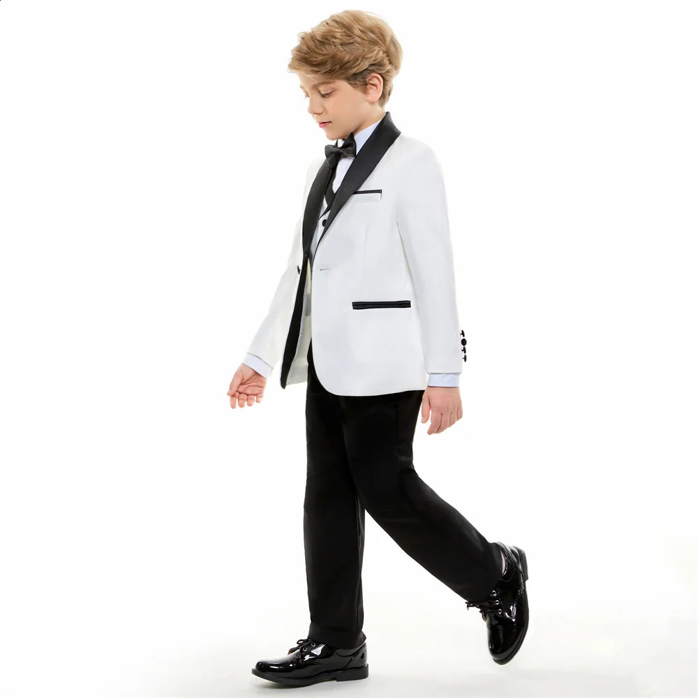 8 Day Delivery Formal Boys Suit Set 4PCS Classic White Piano Pography Suit Kids Party Ceremony Costume Party Dress 250410