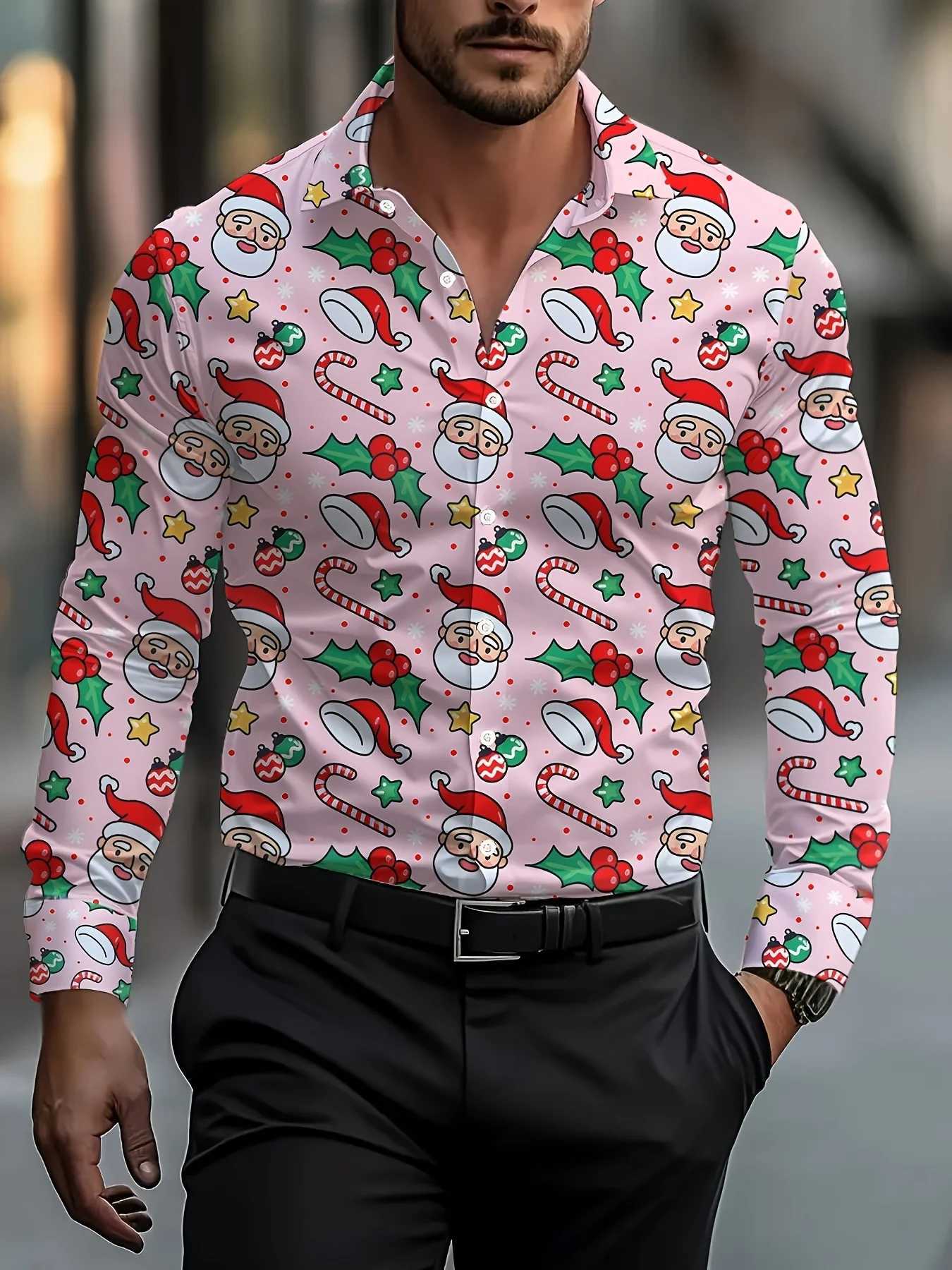 Christmas Festival Theme Mens 3D Printed Formal Shirts Christmas Tree Santa Claus Graphic Long Sleeve Shirt Fashion Mens Shirt K251110