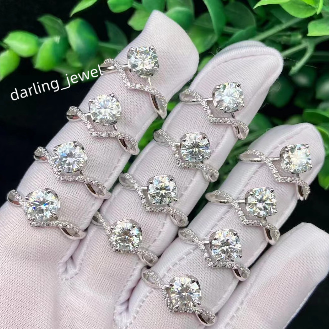 Factory Wholesale Womens Mosang Diamond Jewelry Copper Silver Adjustable Mens Ring High Quality Shining Mosang Diamond Ring