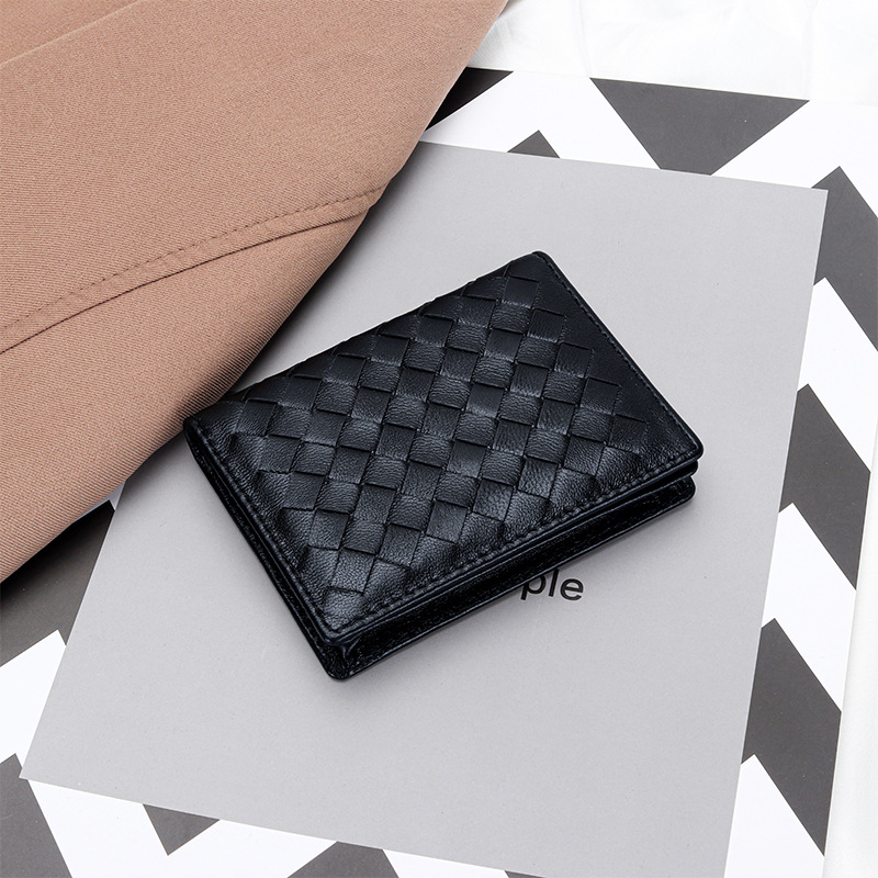 2025 New style business card holder made of woven sheepskin leather women's genuine leather multi-functional bag men's card holder simple co