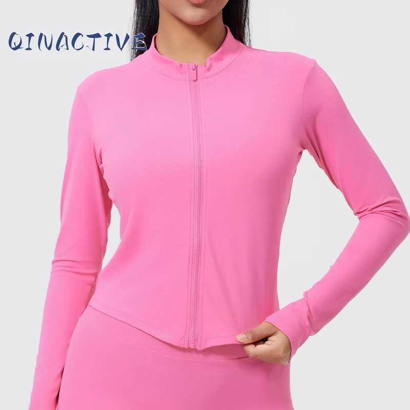 QINACTIVE womens fitness jacket quick drying tight zipper yoga top sports long skirt running yoga jacketW250411