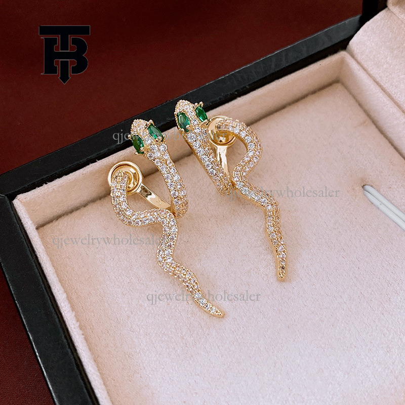 TB BHULAMTE Designer Luxury Serpentine Earrings New European Style Cartilage Clip Personalized Water Diamond Exaggerated Earrings Fashion Women's