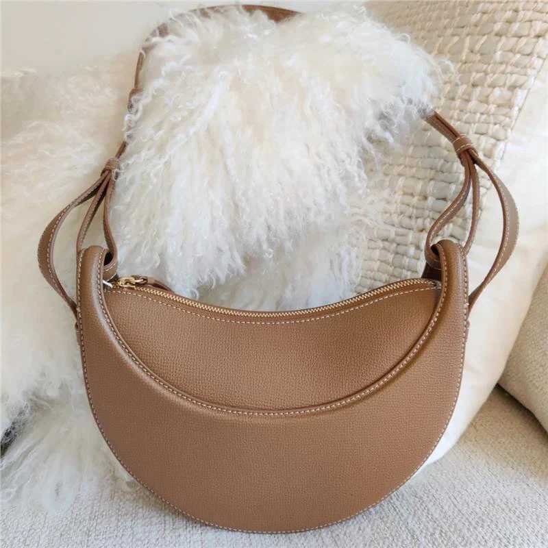 Niche single-shoulder crossbody bags genuine leather womens shoulder bags crescent-shaped bags crescent bagsT251110
