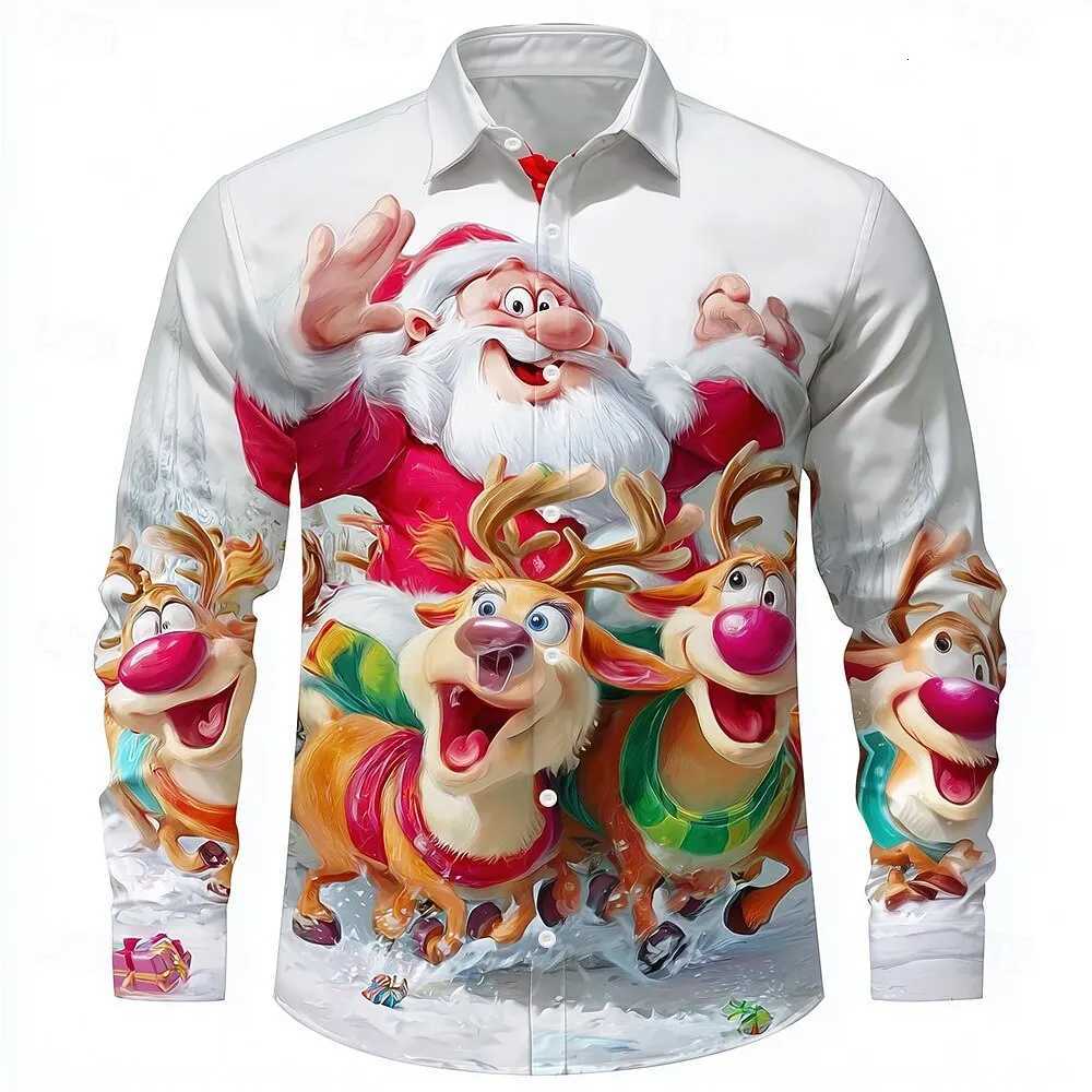 Christmas Mens 3D Graphic Long SleeveStreet Style FashionCartoon Santa Claus Reindeer Prints Design2025 Fall Casual Shirt K251110