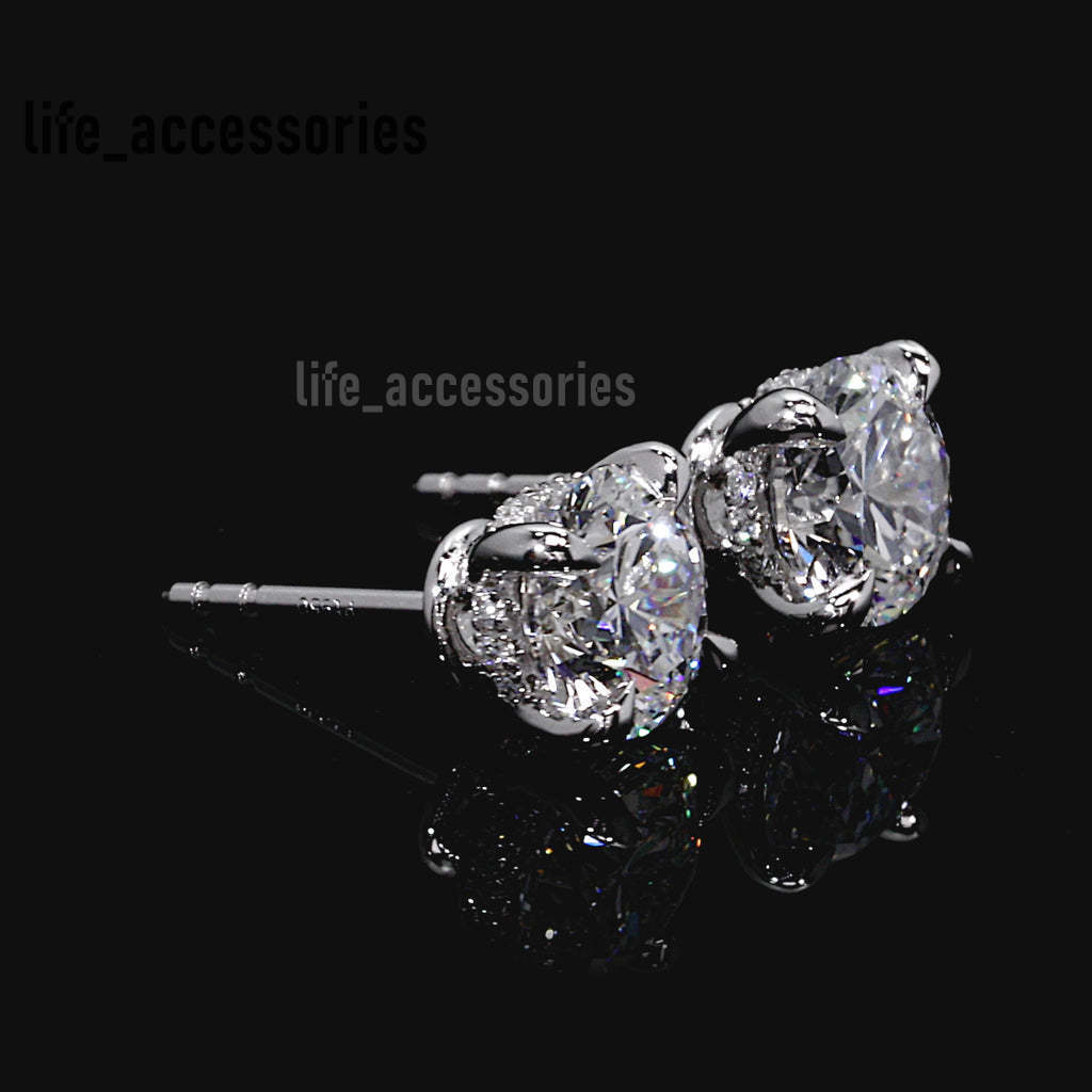 Luxury 4 Prongs Hidden Halo 14K Gold Diamond Earring Stud Fancy Lab Grown Diamond Earrings