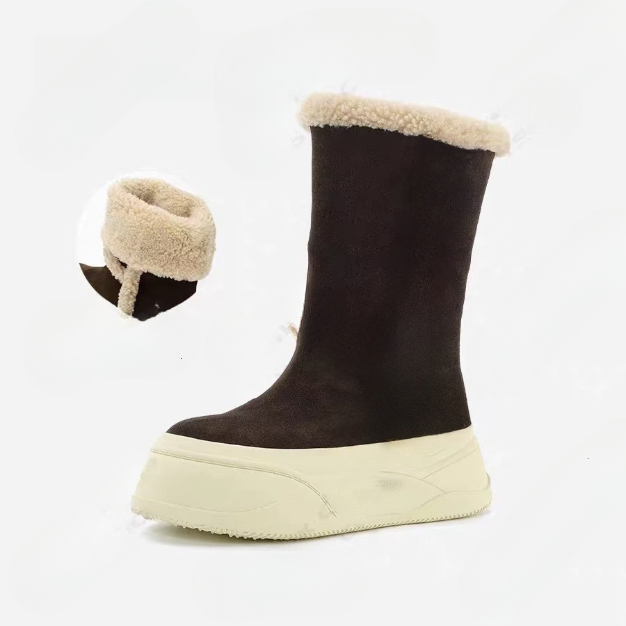 Designer's new autumn and winter leather women's shoes with thick sole and plush lining, casual and versatile plush boots, fashionable and t