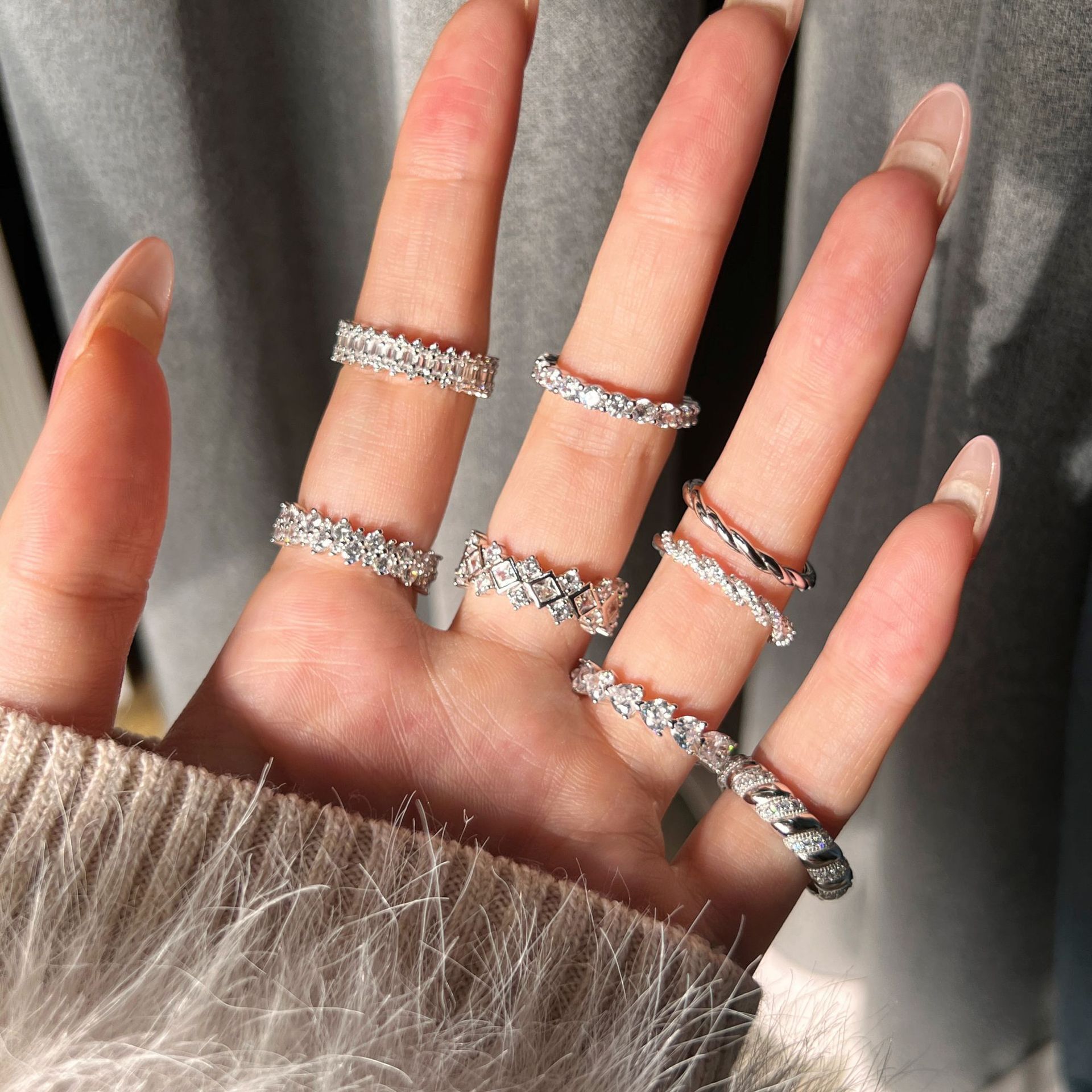 European And American Hot Selling S925 Designer Pure Silver Ring For Women With Diamond And Zircon Inlay Exquisite Multifunctional Wedding Women'