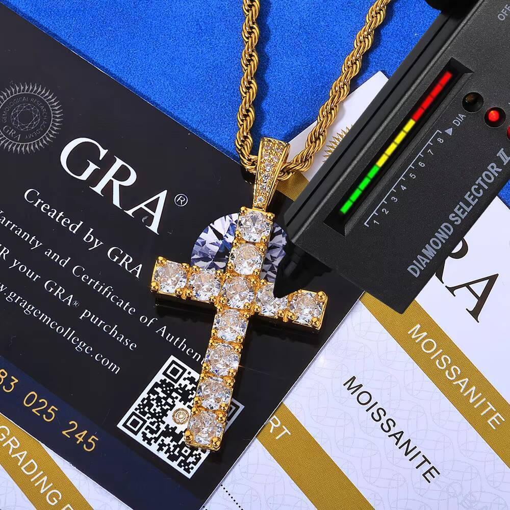 NUOYA Christian Jesus Bling Cross Pendant Necklace 925 Sterling Silver VVS Moissanite Hip Hop Jewelry Gift for Men Women