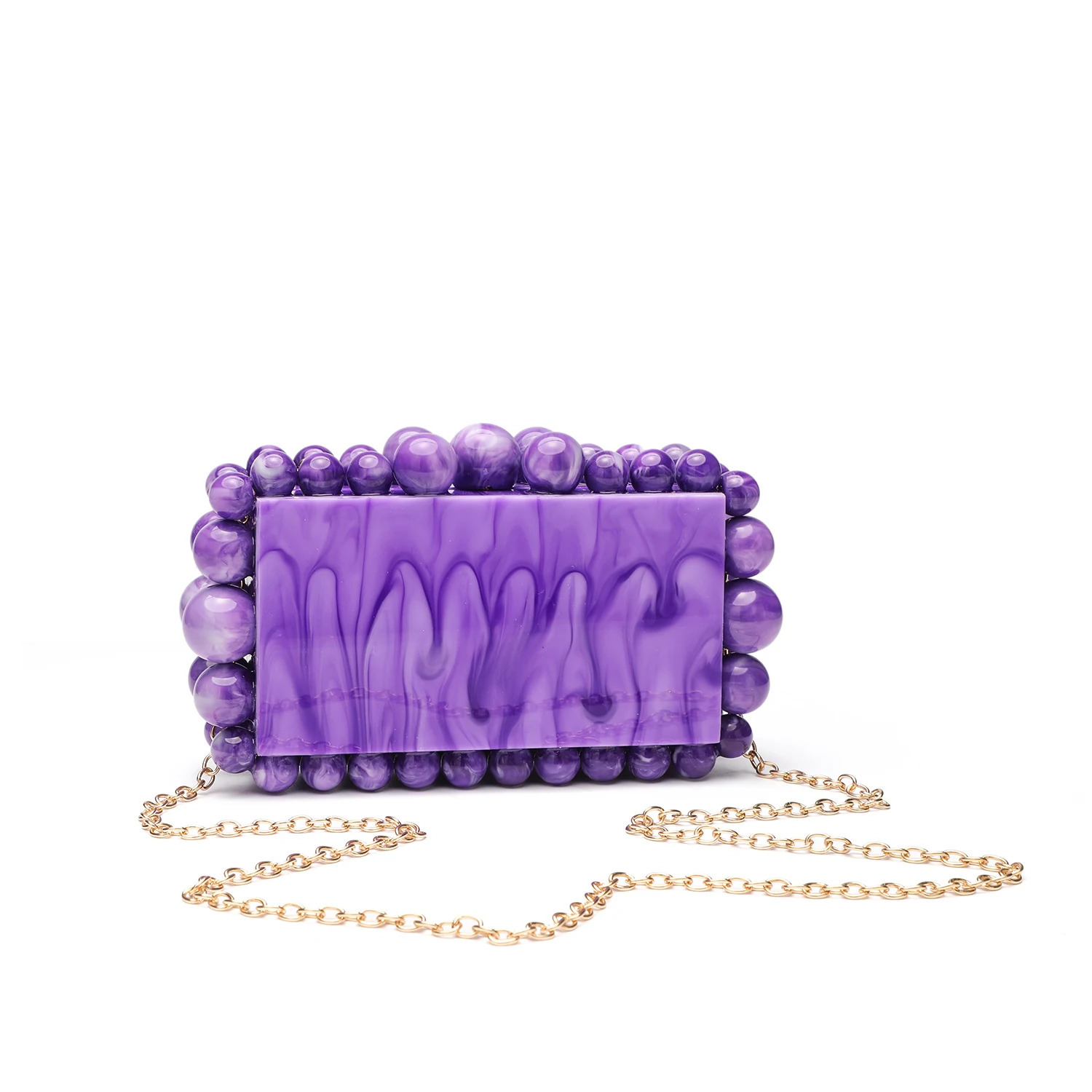 Marble Acrylic Clutch Bag with Beaded Strap - Candy Color Shoulder Crossbody Purse Trendy Womens Wedding Party Evening Handbag 251106