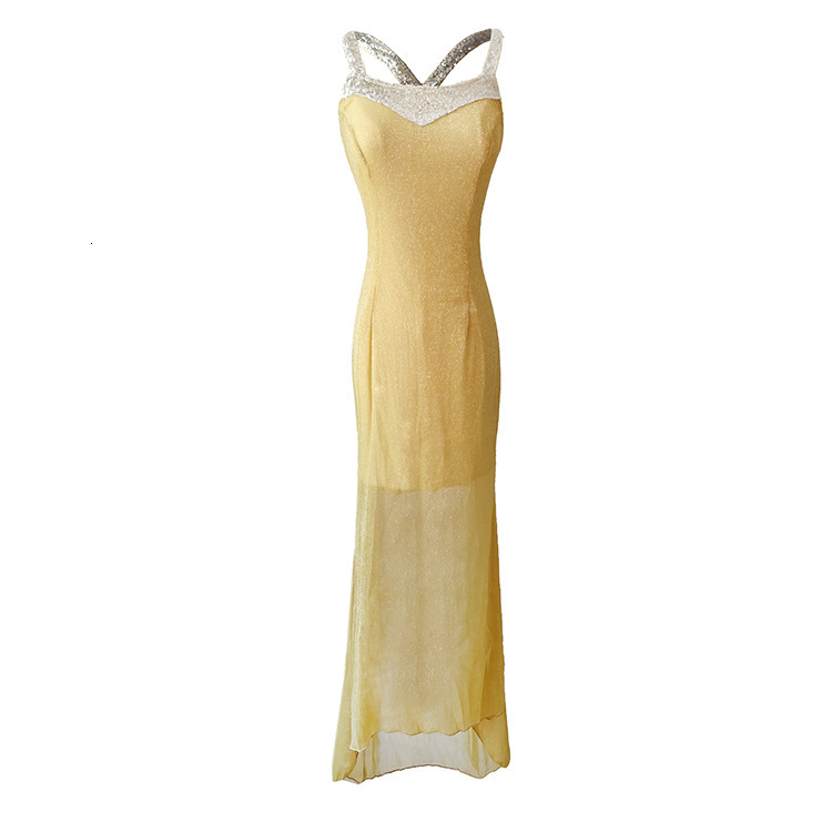 Women's sexy suspender sequin dress long skirt