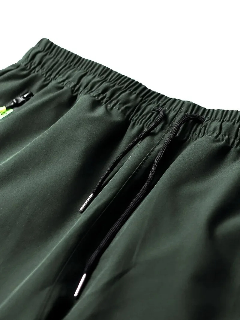 1pc Men Lightweight Cargo Pants with Drawstring Elastic Waist Multiple Zipper Pockets Large Side Pockets Breathable Regular Fit 251110