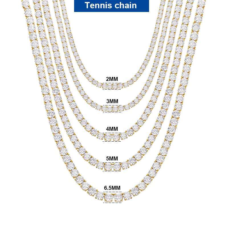 Hot Sale 3mm 4mm 5mm 925 Sterling Silver Gold Plated Diamond Necklace Moissanite Tennis Chain