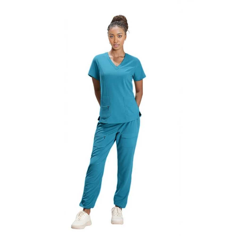 Scrubs Medical Uniform Short Slve Tops+Pants Nursing Uniform Women Pet Shop Doctor Hospital Clinic Surgery Workwear Scrub Sets X2504101