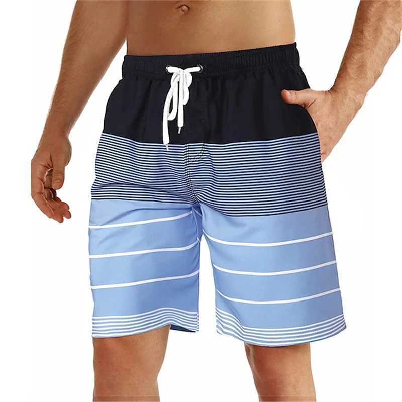 Summer mens swimming shorts mens 3D printed color striped graphics fast drying swimming relay casual Hawaiian shorts daily sports shortsW250410