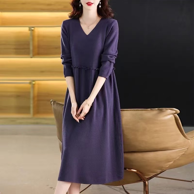 plus size women's new long sleeve high waist printed banquet dress mid-length skirt D02821