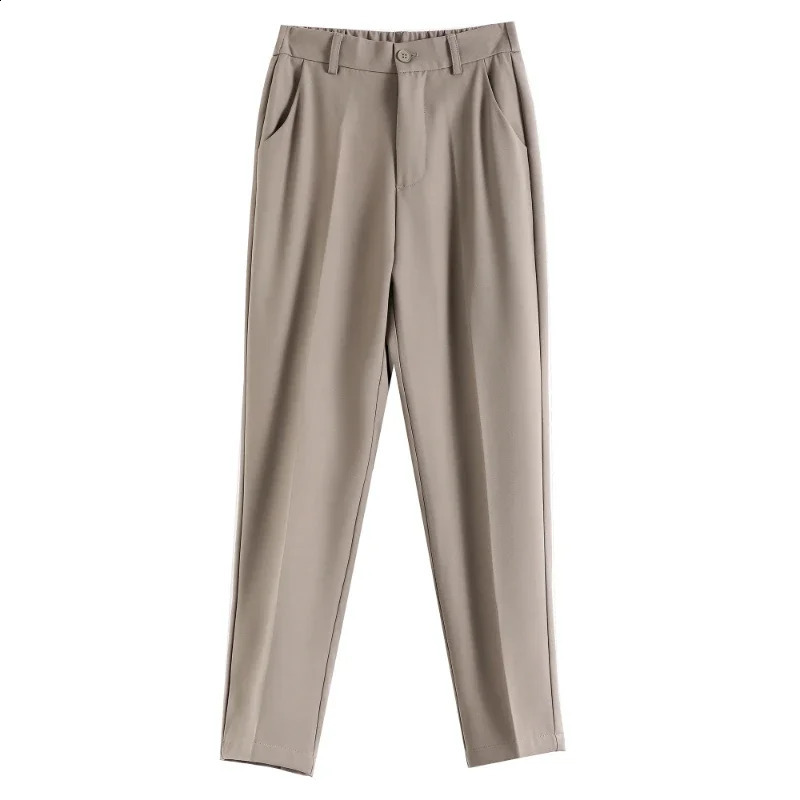 Womens high waisted suit pants for spring and summer solid button casual loose ankle length khaki work clothes for women 250408