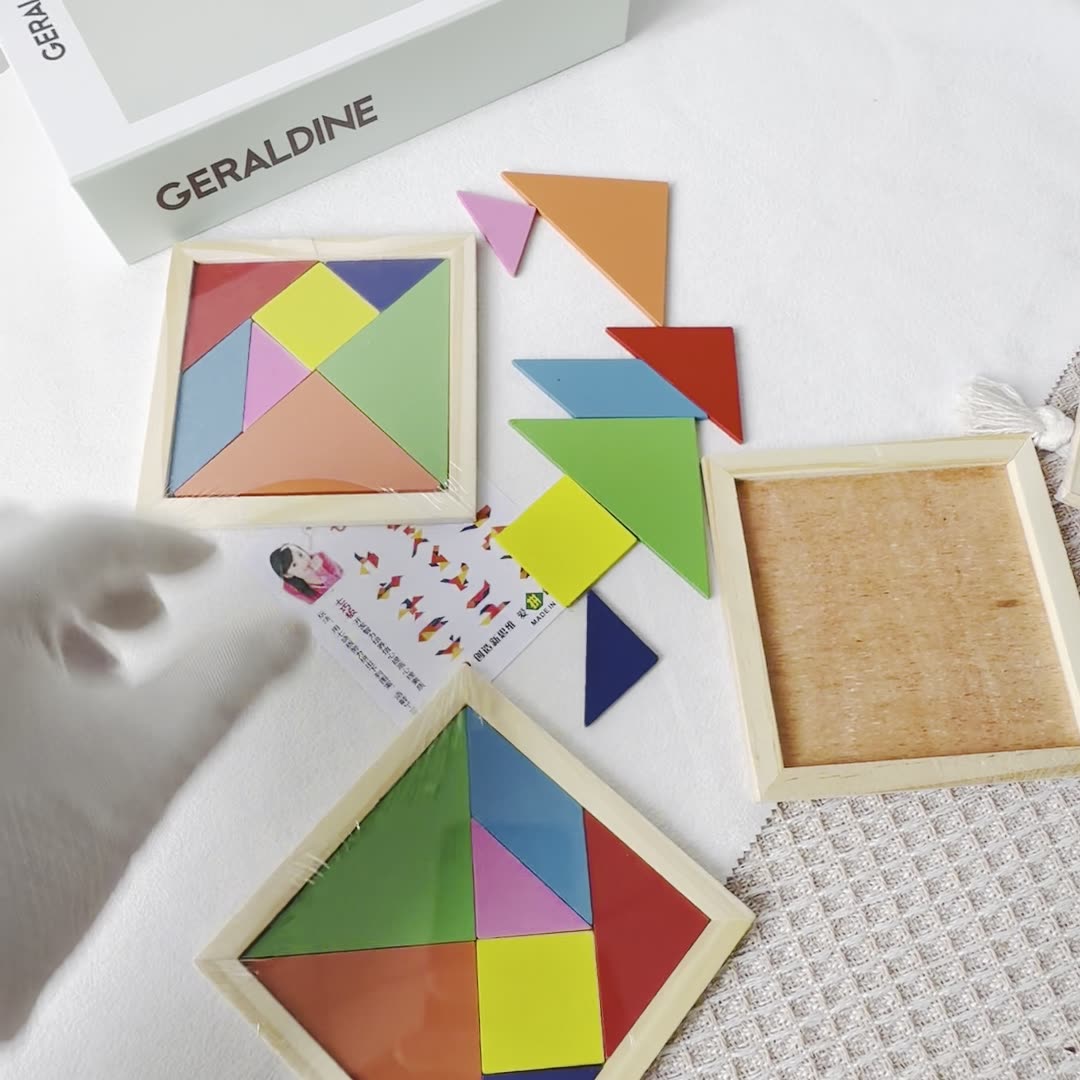 Thickened wooden tangram puzzle block assembly toy size 11.2x11.2x0.6cm, very popular among little children