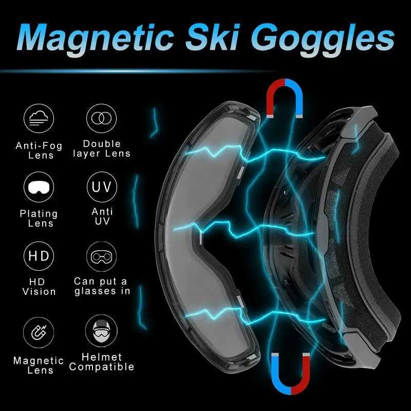X-TIGER Pro Ski Goggles UV400 Anti-fog Eyewear Magnetic Lens Night Vision Yellow Lens Outdoor Sports Snowboard Snow Goggles Set K251110