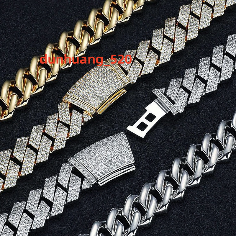 Rose Gold 24mm 5 Rows Vvs Moissanite Diamonds Pass Tester Sterling Silver Miami Cuban Chain Moissanite Necklace