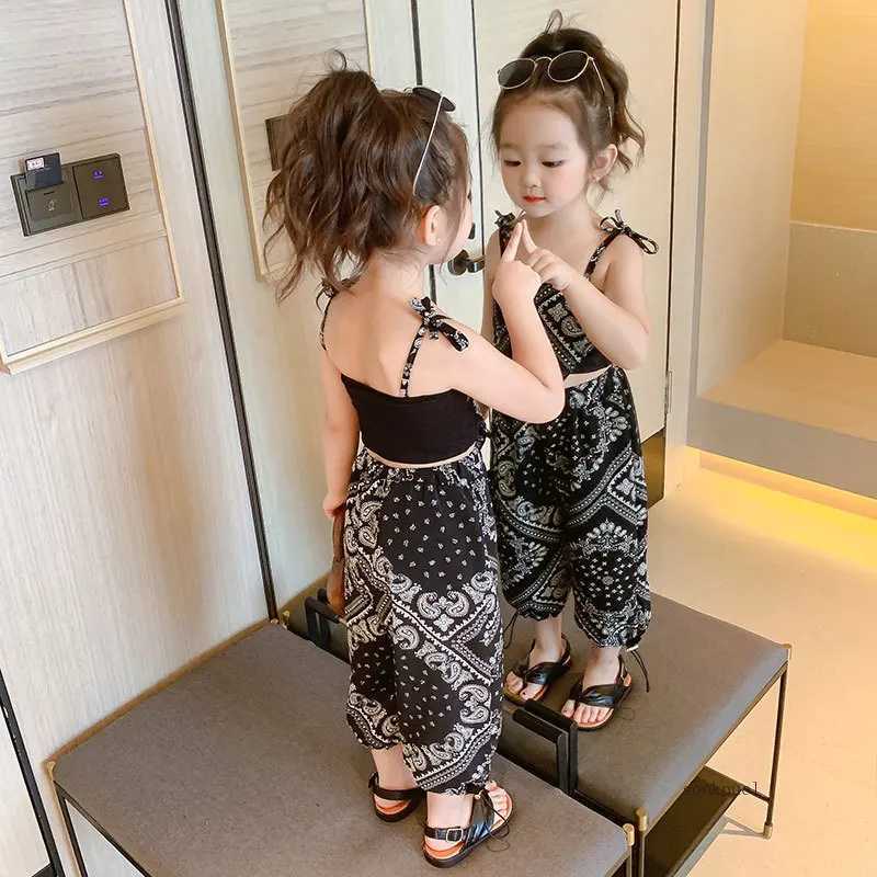 3-6 year summer set thin girl set hanging mosquito proof pants two cute girls and childrens clothingXJ250410