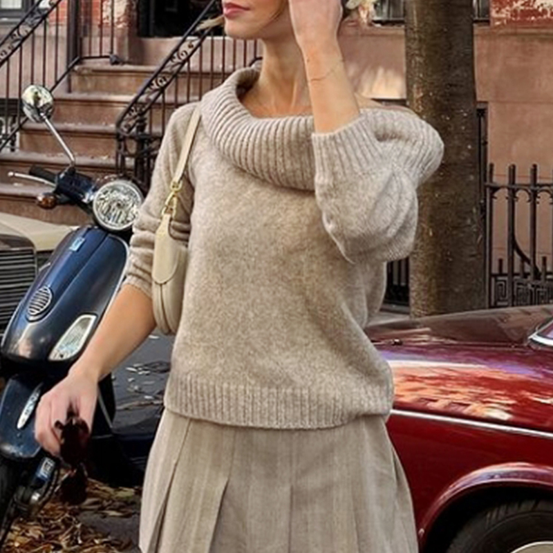 Women's solid-color tops, one-shoulder long-sleeved sweaters, fashionable and popular sweaters, romantic and casual,women's outwear tops---T