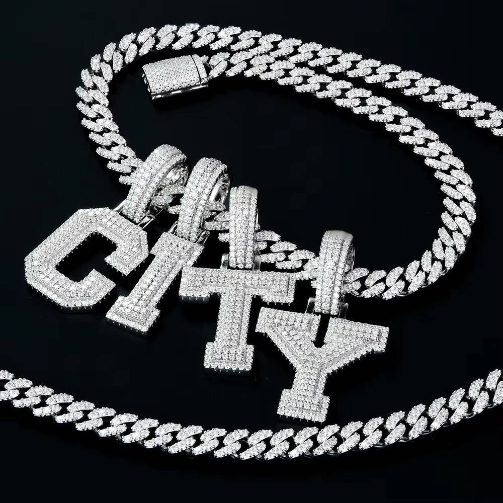 Custom 925 Sterling Silver Moissanite Initial Pendants Iced Out Hip Hop A-Z Letter Jewelry for Men Customizable