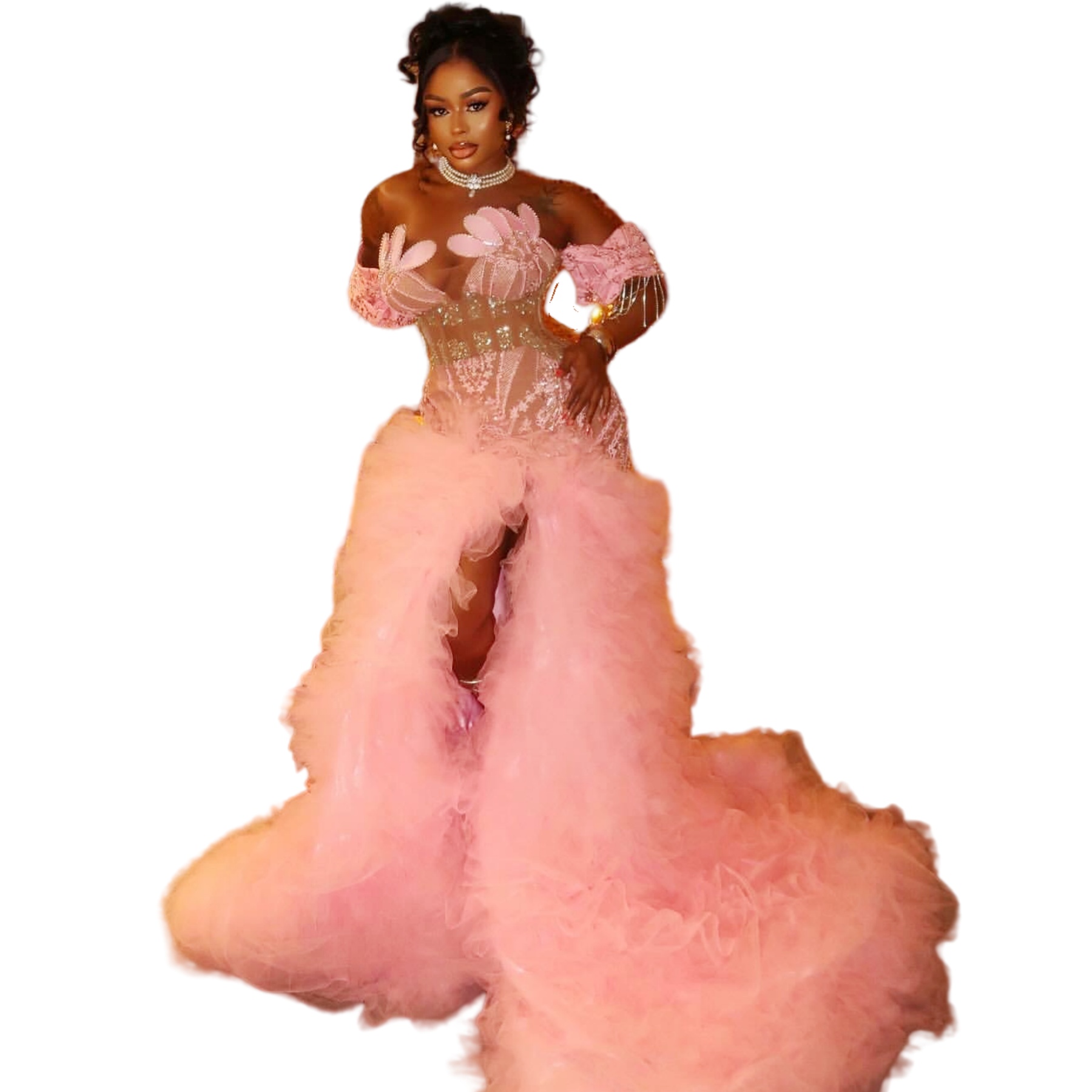 Pink Mermaid Prom Dresses 2025 Appliques Beaded Lace Tiers Evening Formal Party Second Birthday Engagement Gowns Plus Size Dress For Special Occasions