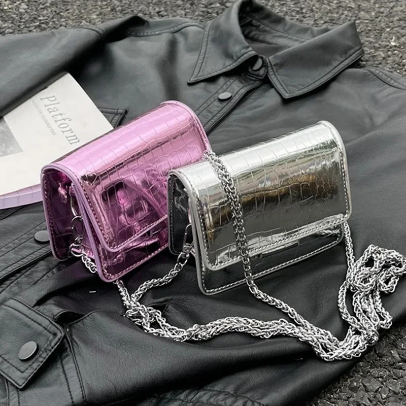 Vintage Women Silver Chic Crossbody Bag Small Shoulder Bags Fashion Gold Mini Square Cute Pu Leather Handbag 251103