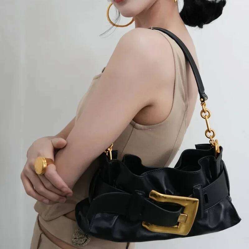 Vintage Tote Shoulder 2025 New Belt Buckle Hand Armpit Bag Luxury High Quality Pu Leather Underarm Bag