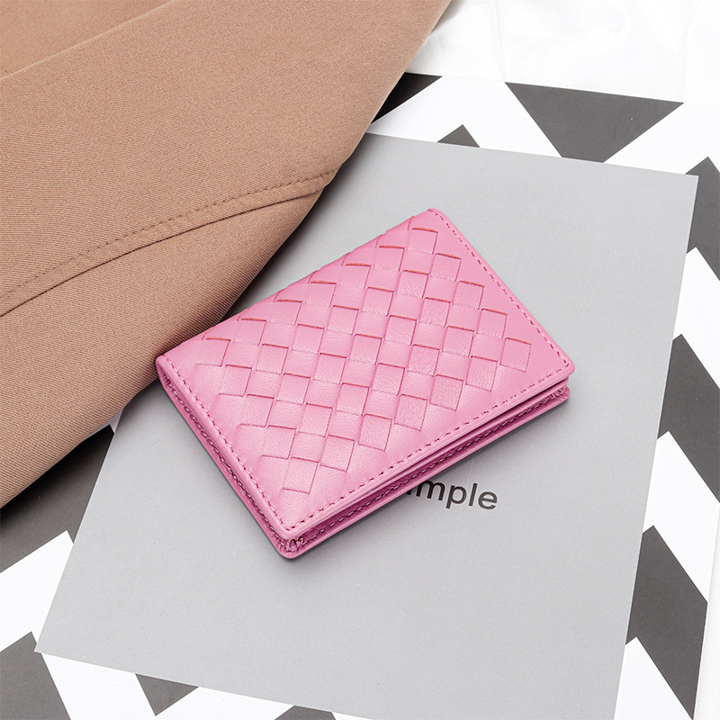 2025 New style business card holder made of woven sheepskin leather women's genuine leather multi-functional bag men's card holder simple co
