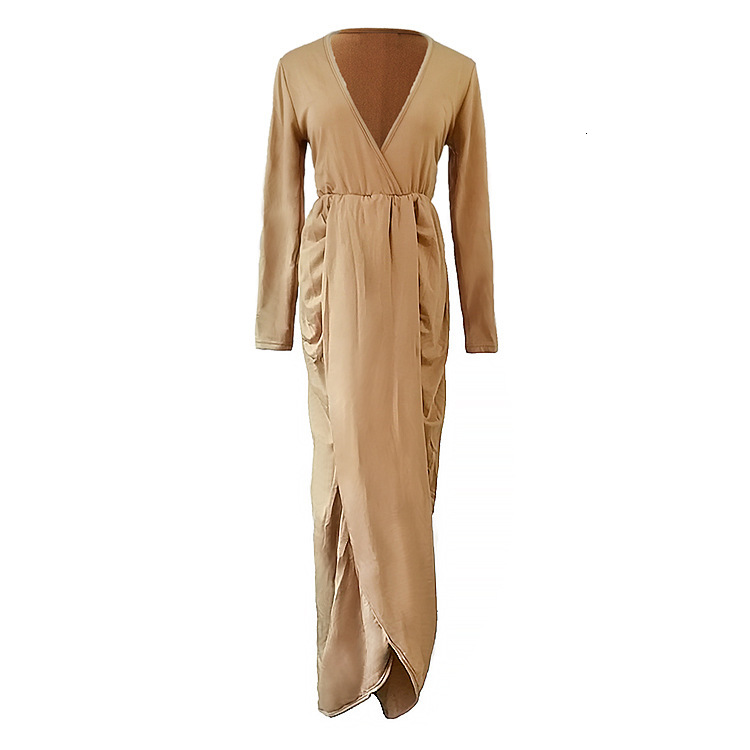 Autumn and Winter New V-neck Long Sleeve Cotton Sexy Fashion Pleated Nightclub Dress High Quality Edition