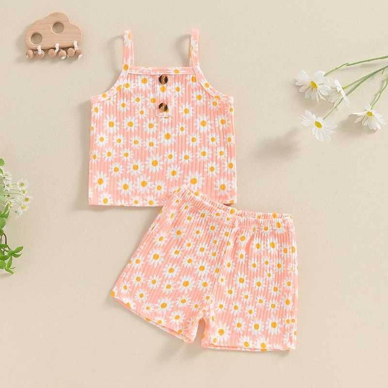 Pudcoco Kids Baby Girls Summer 2-piece set daisy print sleeveless bodysuit elastic shorts set fashionable cute clothes 1-5TXJ250410