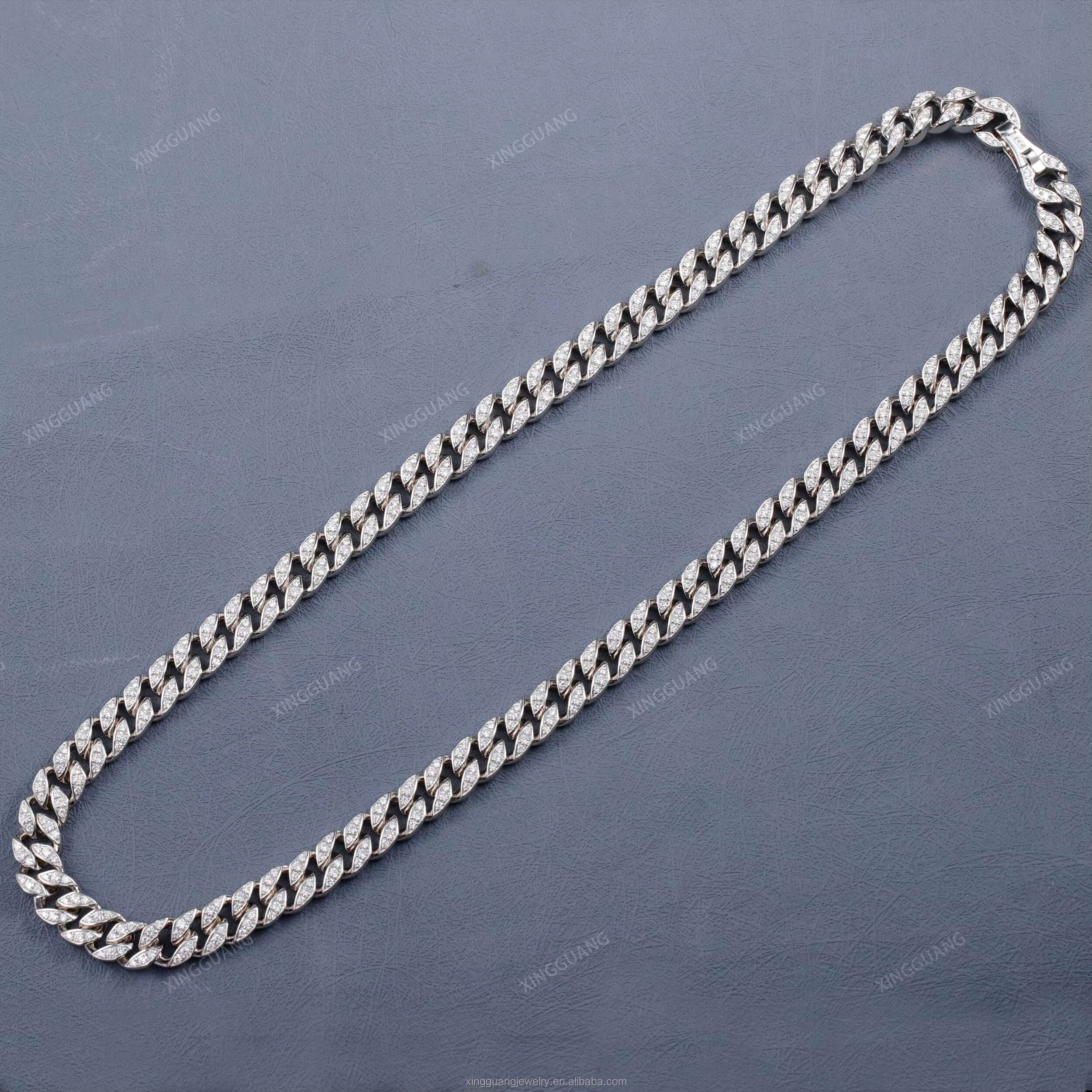XG Pass Diamond Tester 12mm Mens Curb Chains Necklaces 925 Silver Vvs Moissanite Cuban Link Chain