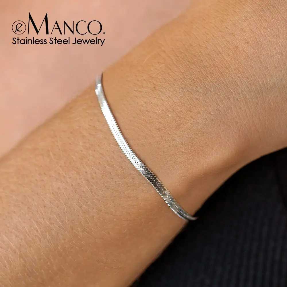 eManco Simple Boutique Jewelry Stainless Steel Flat Snake Chain Bracelet Adjustable Womens Accessories Wholesale No Color FadinC250410