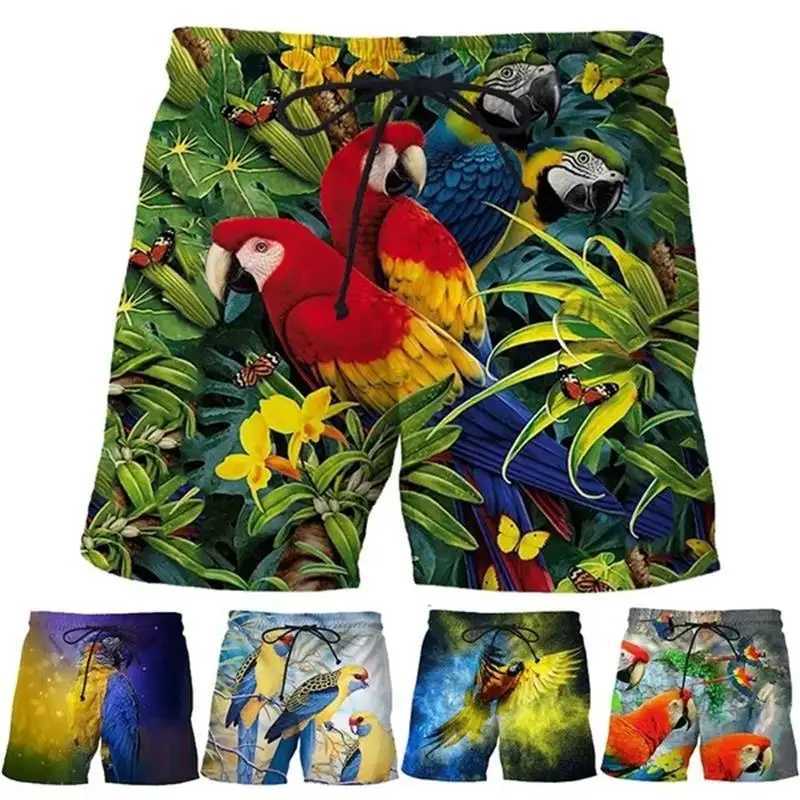 Fashionable Macaw Beach Shorts Mens Cool 3D Printed Macaw Palm Flower Board Shorts Swimwear Fun Childrens Ice ShortsW250410