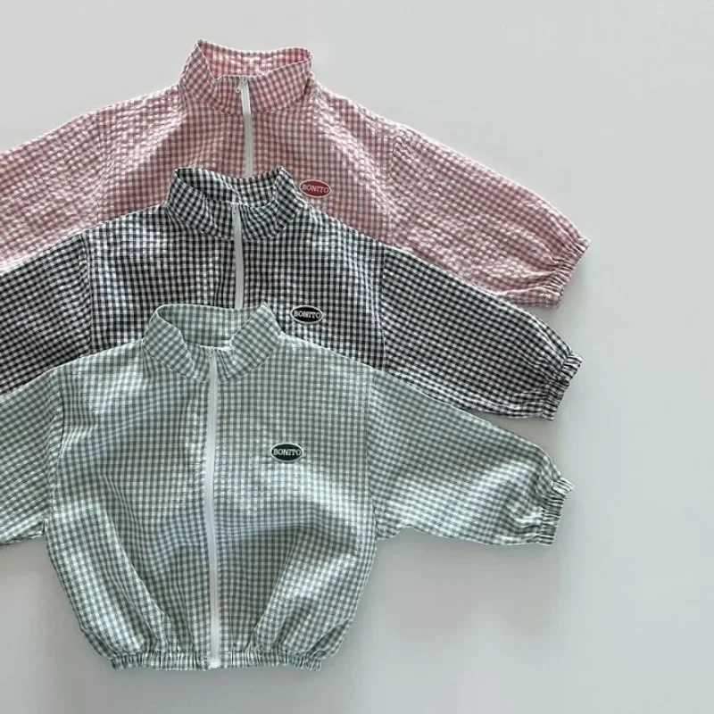 New baby plain summer breathable jacket girls fashionable thin jacket childrens zipper top+loose jacket 1-7YXJ250410