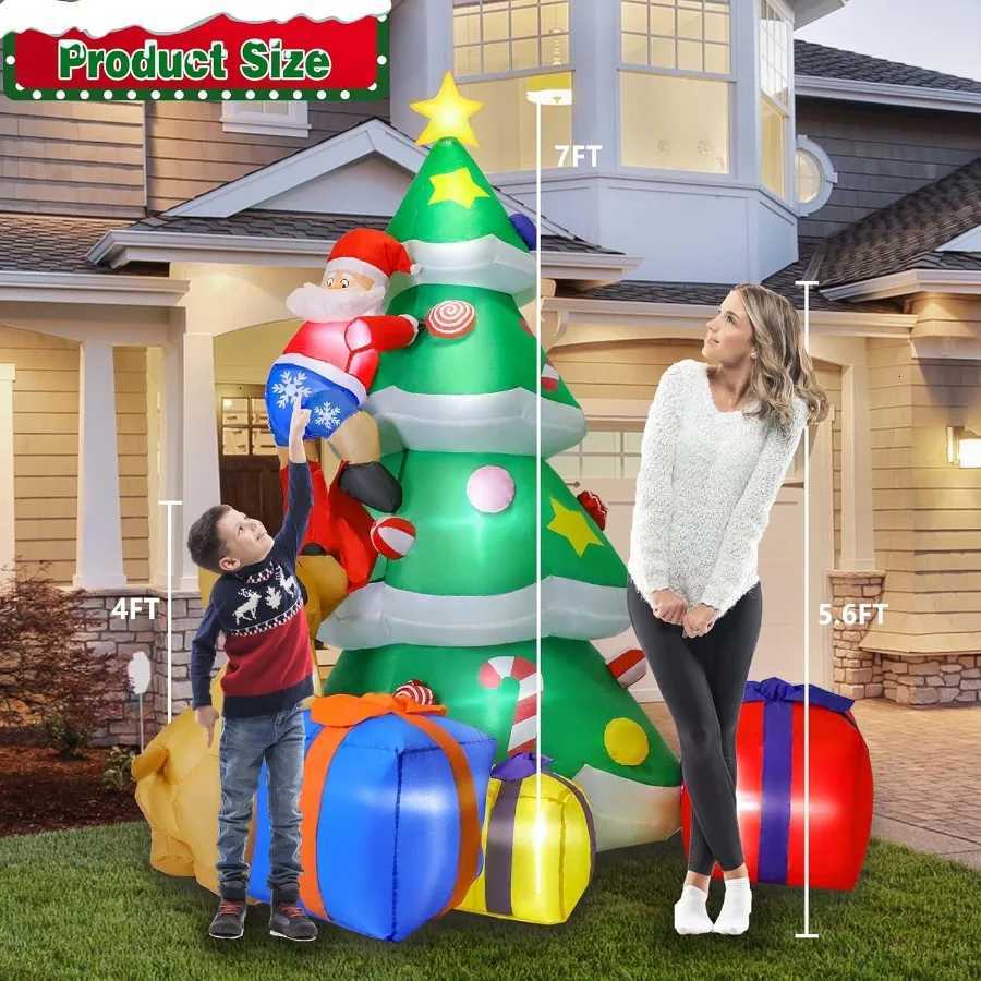 Christmas 7FT Christmas Inflatable Tree Giant with Dog Bite Santa Claus 3 Wrapped Gift Boxes Bright LED Lights Christmas Outdoor Decorati Y251111