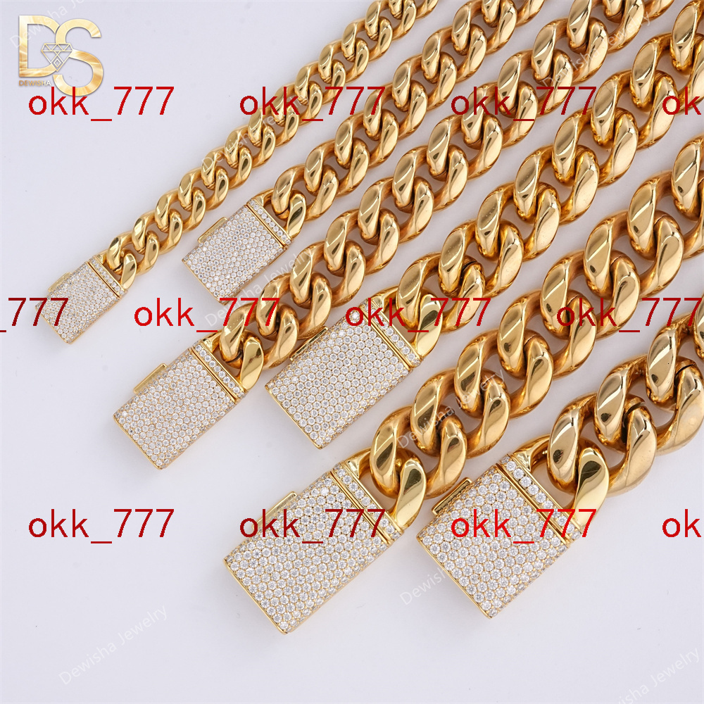 Wholesale 925 Silver Moissanite Diamond Clasp 8mm-18mm Stainless Steel Miami Cuban Chian Bracelet Necklace