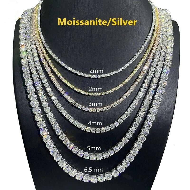 3-6.5MM Full D Color Moissanite Tennis HipHop Bracelet Necklace Original S925 Sterling Silver White Gold Bracelets for Women Man
