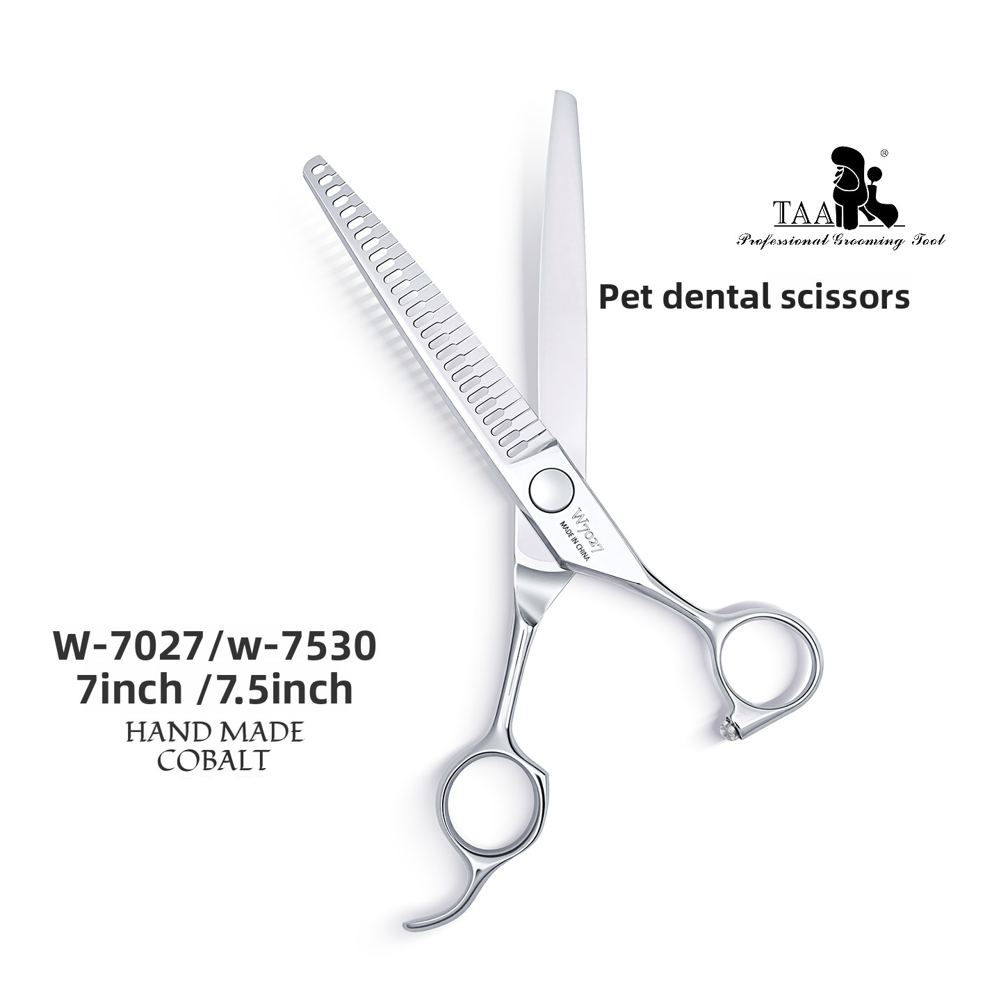 Professional Pet Grooming Dental Scissors, 7/7.5 Inch Cobalt Alloy Dog Cat Hair Trimming Shears, Precision Pet Grooming Tool -W7027/W7530