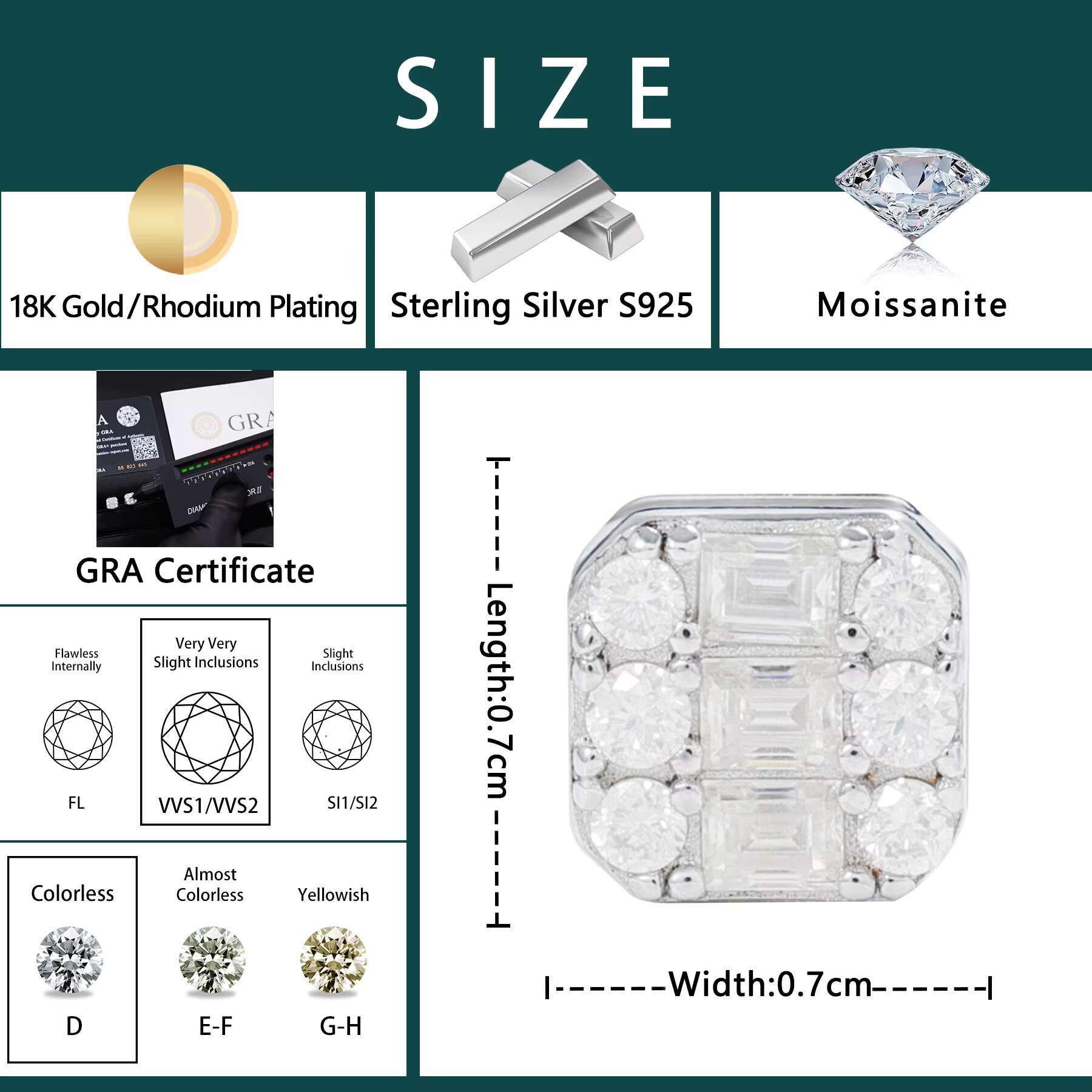 New Trendy Hip Hop Style Iced Out Jewelry 925 Sterling Silver VVS Baguette Moissanite Diamond Geometric Stud Earrings for Men