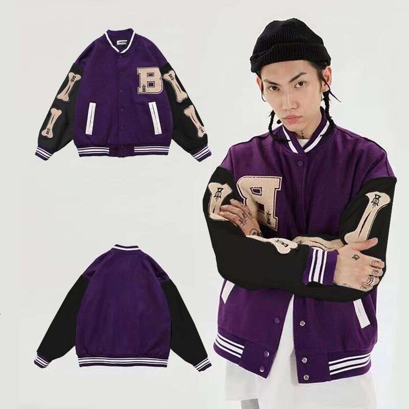Varsity Baseball Bomber Jacket Women Hip Hop Haruku Bone Letter Patchwork Leather Jackets Streetwear Men Unisex College Coats
