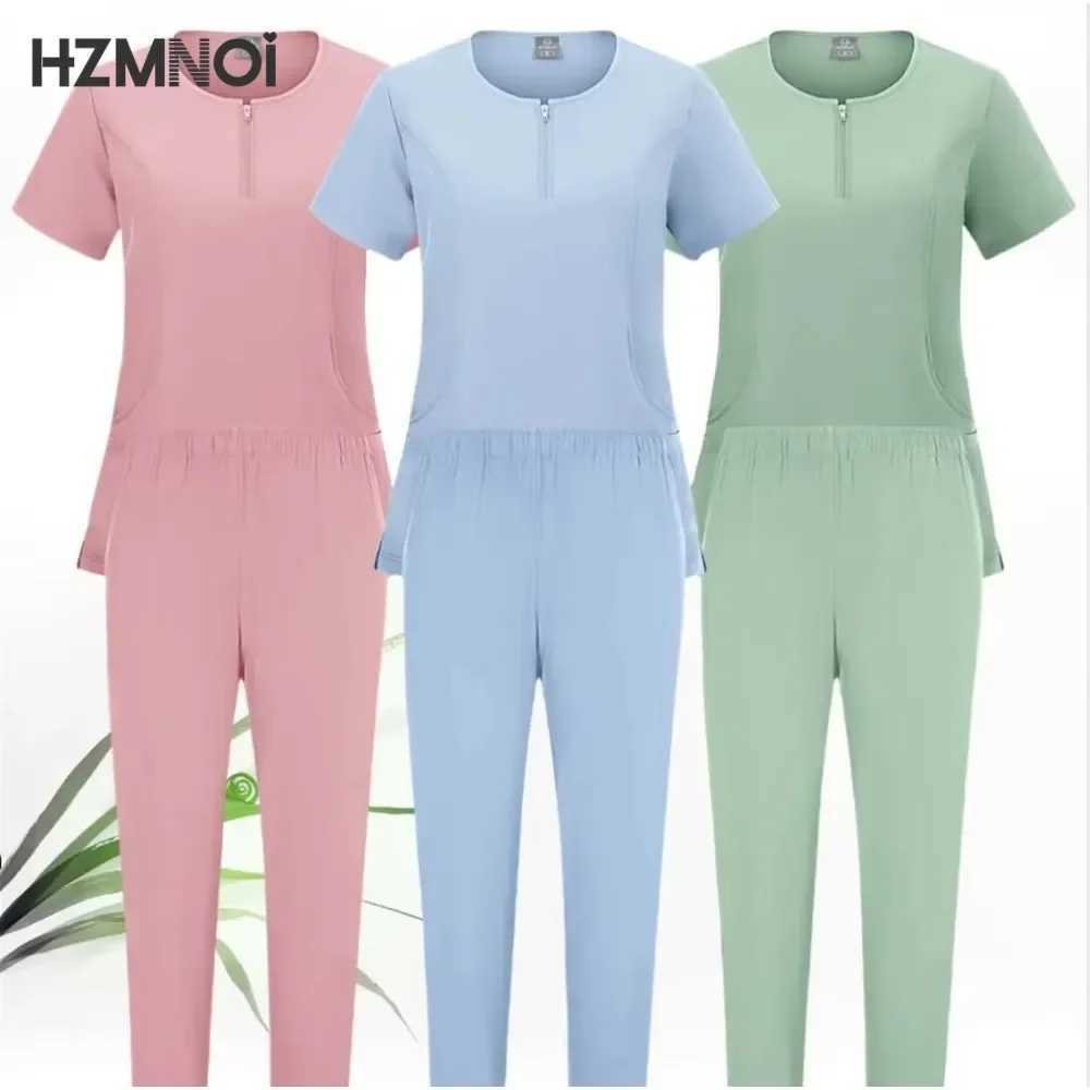 Surgical Set Women Pet Hospital Scrub Uniforms Suits Unisex Solid Color Surgical Gown Pocket V-neck Jogger Suits X250410