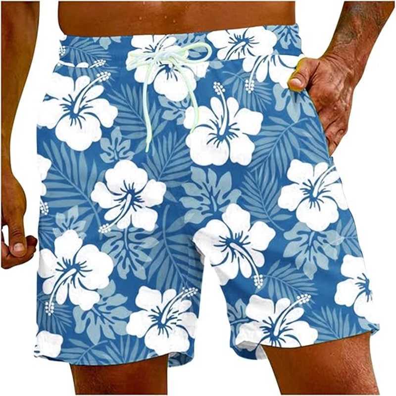 Red Hibiscus 3D graphic shorts mens swim trunks Hawaiian surfboard shorts summer casual quick drying swim trunksW250410