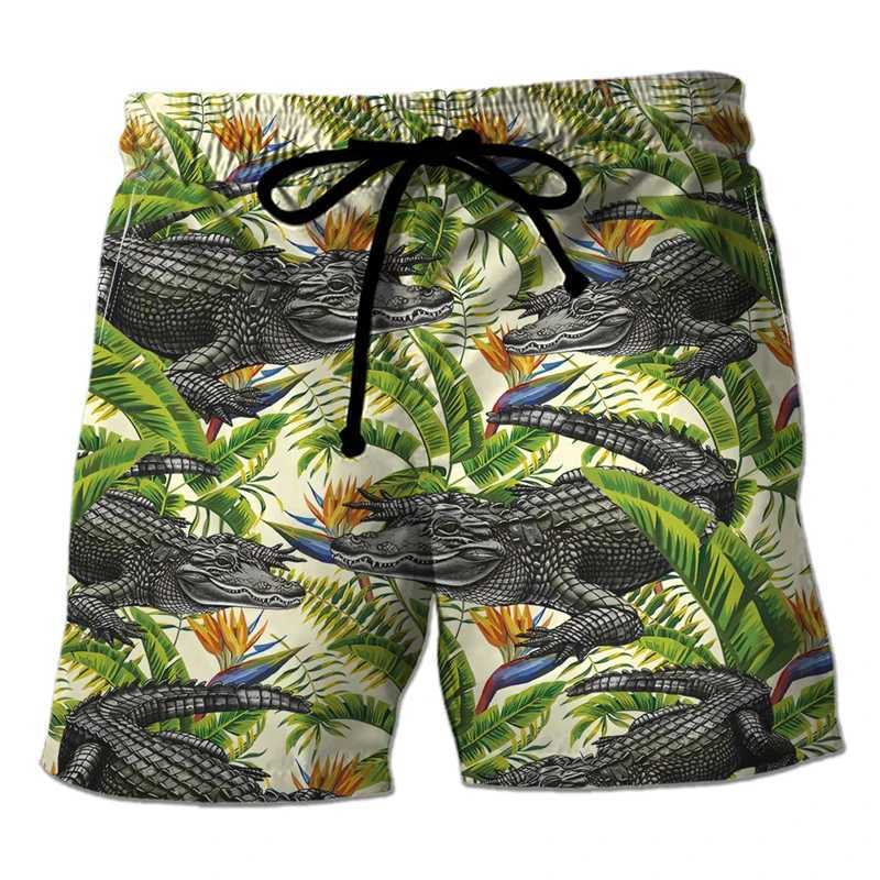 Trend Crocodile Graphic Beach Shorts Fashion Summer Vacation 3D Animals Printed Swim Trunks Casual Oversized Street BoardshortsW250410